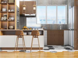 新中式实木整体橱柜、吧台吧椅