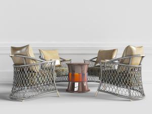 东南亚藤编单人沙发边几3d模型 东南亚藤编单人沙发边几