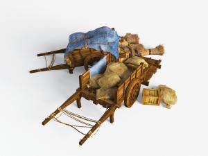 中式农用实木推车麻袋草捆