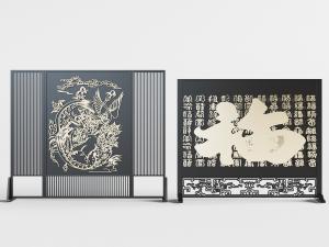 中式雕花书法屏风