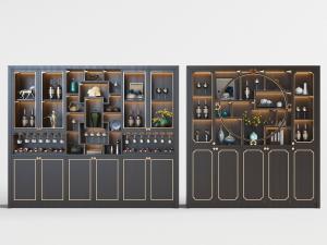 新中式镶金边柜门的酒柜3d模型 新中式镶金边柜门的酒柜