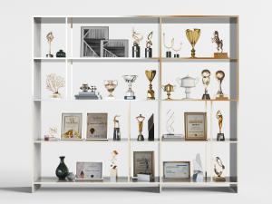 现代装饰加上的奖杯奖状3d模型 现代装饰加上的奖杯奖状