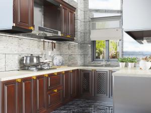 新中式实木整体橱柜吊柜和厨房用品