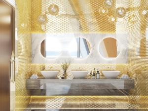 现代金碧辉煌的大理石三盆洗手台