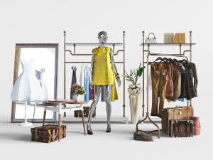 工业风服装店展示衣架模特3d模型 工业风服装店展示衣架模特