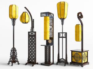 中式实木雕花落地灯