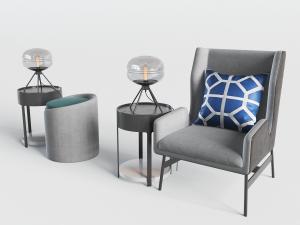 后现代单人沙发椅凳子坐墩边几3d模型 后现代单人沙发椅凳子坐墩边几