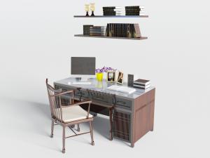 新中式书桌写字桌3d模型 新中式书桌写字桌