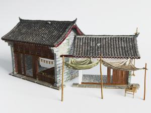 中式古典老瓦房子街面铺子