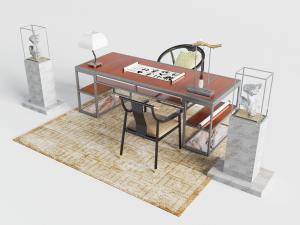 新中式长方形书桌装饰品摆件3d模型 新中式长方形书桌装饰品摆件