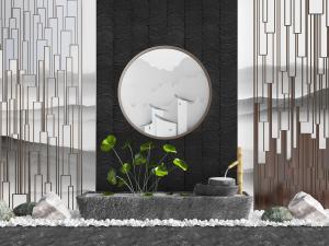 新中式荷花石磨景观小品