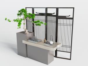新中式端景台、可折叠屏风3d模型 新中式端景台、可折叠屏风