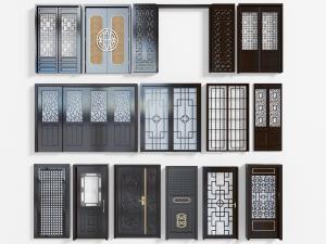 中式实木窗格门扇推拉门平开门