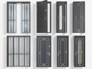 新中式灰色平开门折叠门