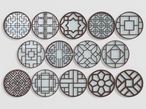 中式圆形窗格雕花构件