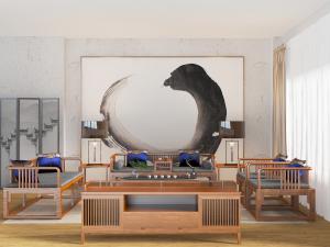 中式实木多人双人单人沙发茶几组合