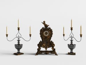 欧式灯台烛台钟表3d模型 欧式灯台烛台钟表