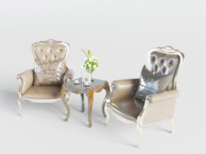 欧式古典单人沙发角几3d模型 欧式古典单人沙发角几