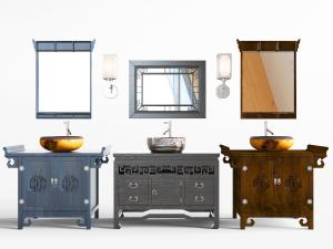 中式装饰雕花的洗手台洗手盆