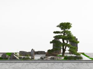 中式假山松树景观园艺小品