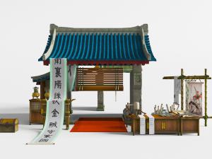 仿古门头字画摊位集市游戏场景