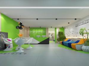 现代培训机构大厅接待前台休息区