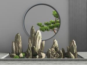 中式水池假山景观小品