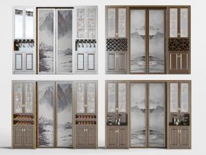 新中式实木装饰酒柜3d模型 新中式实木装饰酒柜