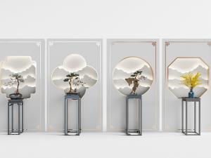 中式花架盆景盆栽