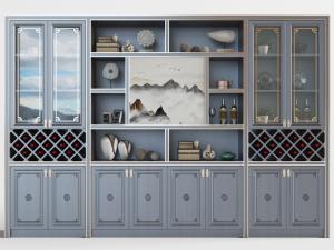 新中式中间镂空的酒柜3d模型 新中式中间镂空的酒柜