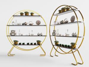 新中式圆形金属框架的装饰博古架