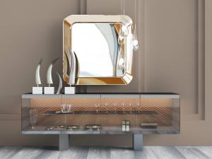 现代玻璃柜门的餐边柜