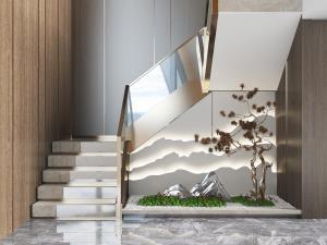 中式带有景观的转角楼梯3d模型 中式带有景观的转角楼梯