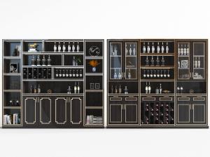 新中式加宽酒柜3d模型 新中式加宽酒柜