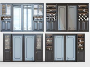 中式玻璃推拉门酒柜3d模型 中式玻璃推拉门酒柜