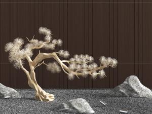 中式松树石头景观园艺小品