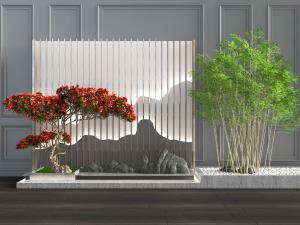 中式松树竹子景观园艺小品