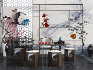 新中式多边形茶桌凳子