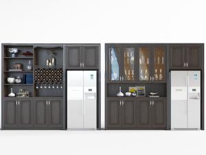 中式实木嵌入冰箱的酒柜3d模型 中式实木嵌入冰箱的酒柜