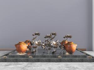 中式金属荷花陶罐景观小品