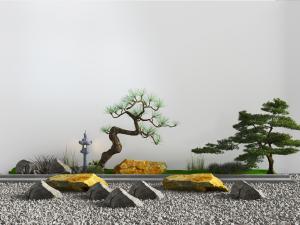 中式松树石头景观园艺小品