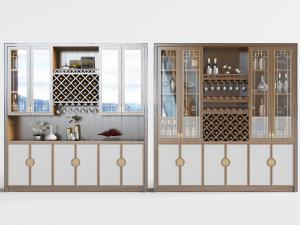 新中式实木玻璃柜门的酒柜3d模型 新中式实木玻璃柜门的酒柜