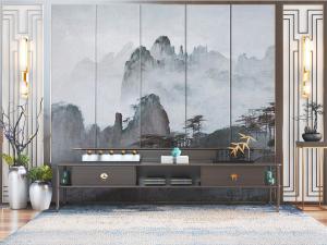 新中式实木电视柜背景墙