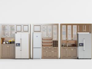 新中式嵌入电冰箱的装饰酒柜3d模型 新中式嵌入电冰箱的装饰酒柜