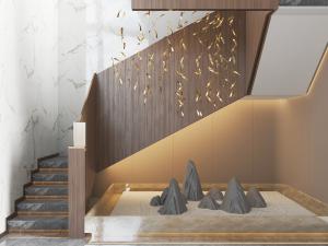 新中式实木扶手的楼梯3d模型 新中式实木扶手的楼梯