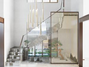 新中式玻璃扶手楼梯隔断3d模型 新中式玻璃扶手楼梯隔断