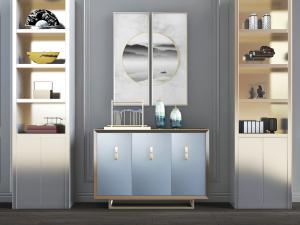 新中式金色边框的玄关柜边柜