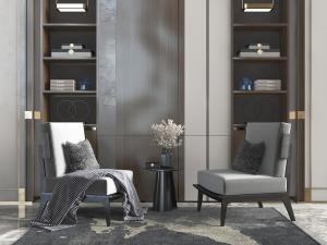 新中式单人沙发边几3d模型 新中式单人沙发边几