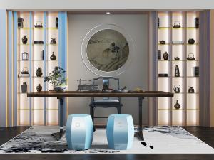 中式实木茶桌椅鼓凳