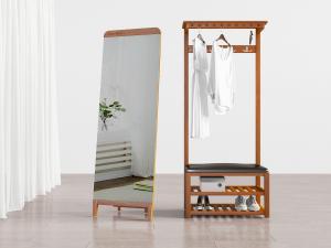 现代穿衣镜、一体式鞋架衣架3d模型 现代穿衣镜、一体式鞋架衣架
